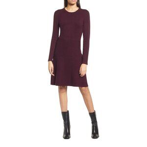 French Connection Burgundy Long-Sleeve Knit Dress Size L Acrylic Blend Womens